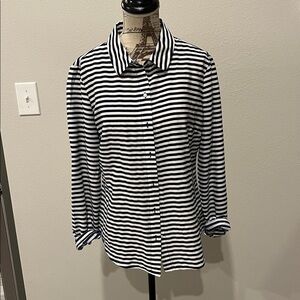 Banana Republic Navy & White Striped Long Sleeve Botton Shirt Sz S sailer yacht